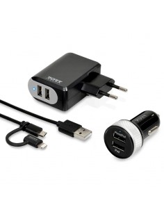 PORTDESIGN CHARGEUR VOITURE 2 USB & 2IN1 - EU